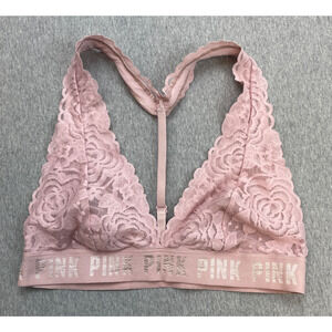 Victorias Secret PINK Bra Womens Large Pink Bralette Lace Wireless Racerback
